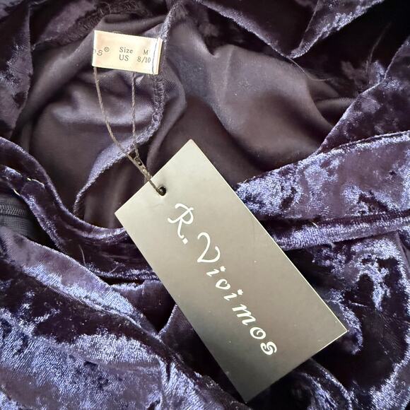 R. Vivimos NWT Blue Crushed Velvet Strappy Fit & Flare Dress Size M 8/10 - Picture 4 of 5